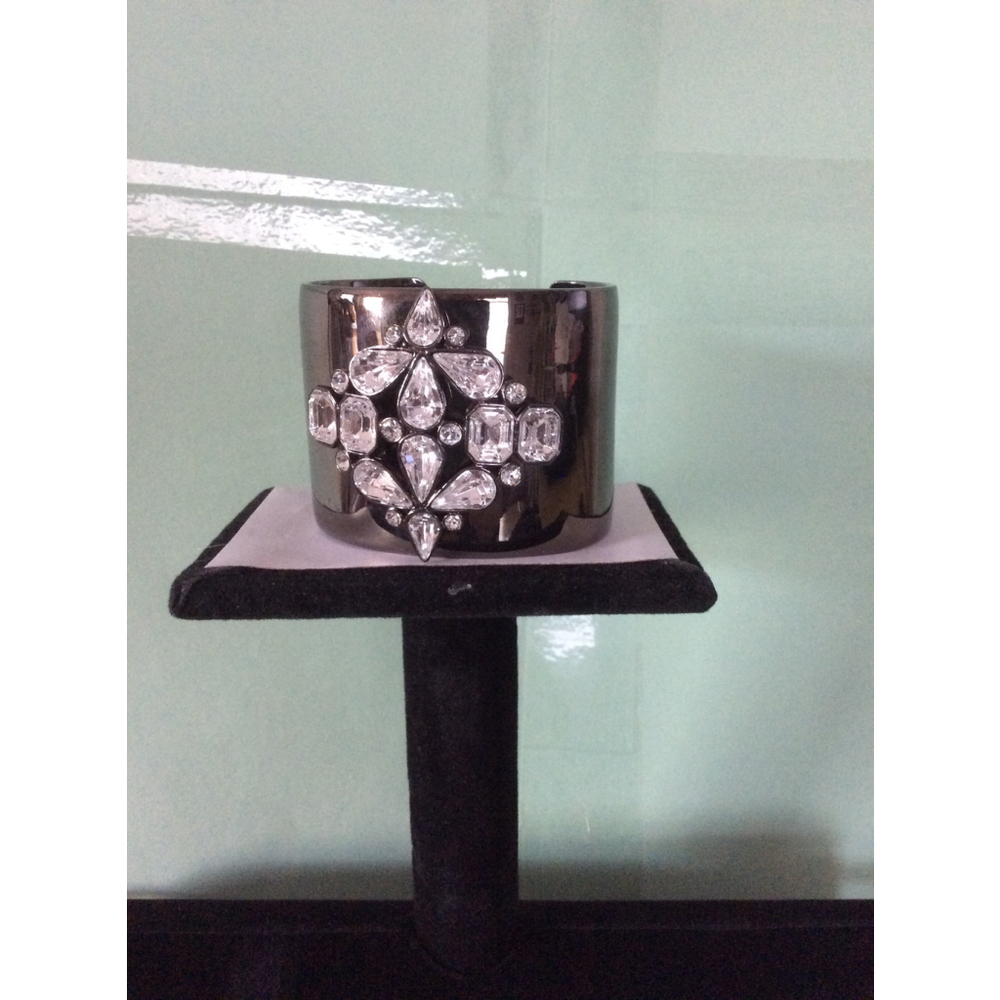 Women's Givenchy Black Cuff Bracelet with Silver Rhinestones